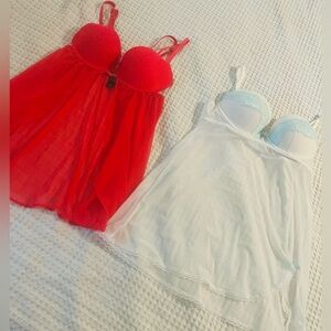 Red and White Sheer Babydoll Lingerie Set